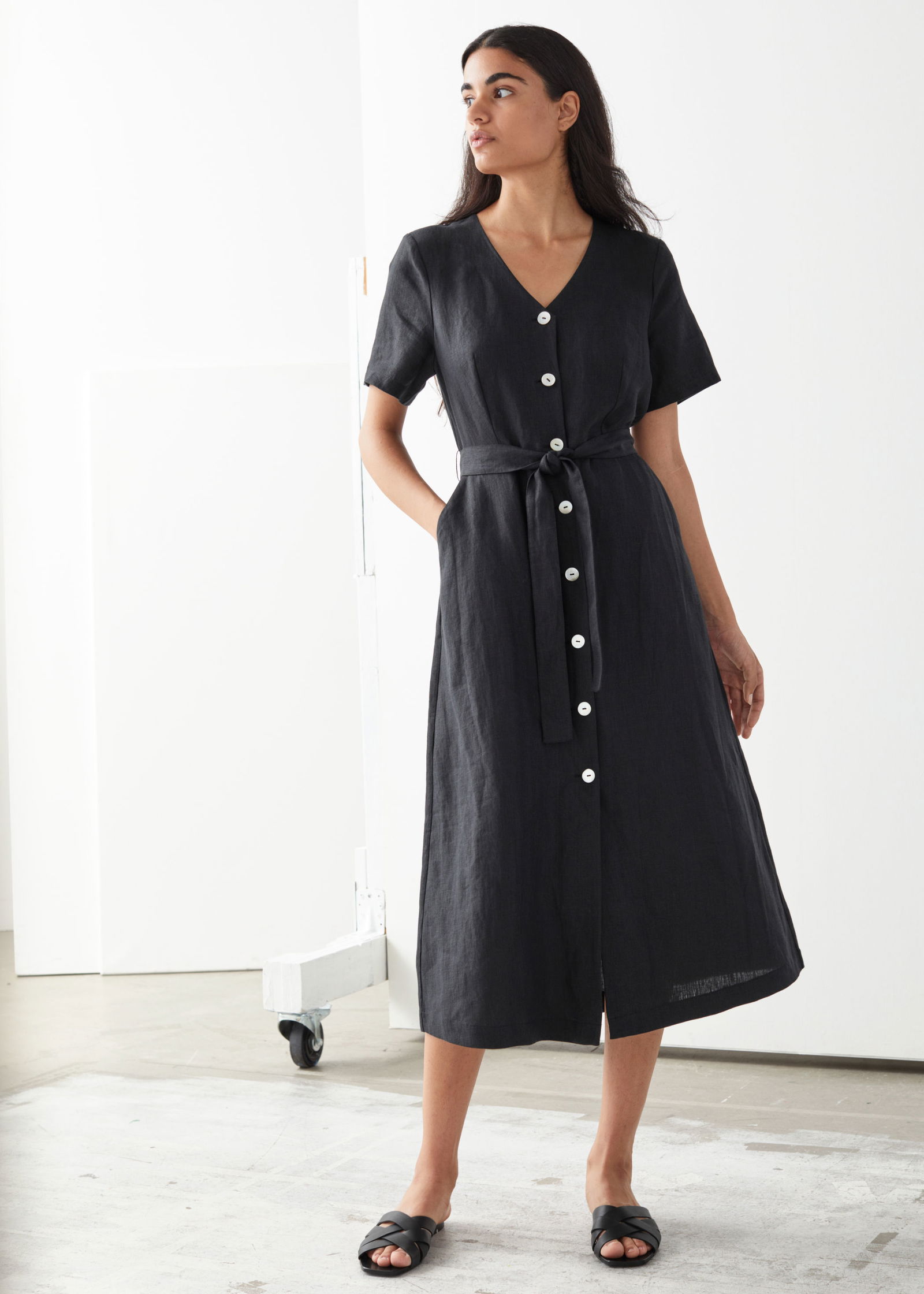 & OTHER STORIES Linen Button Up Midi Dress | endource