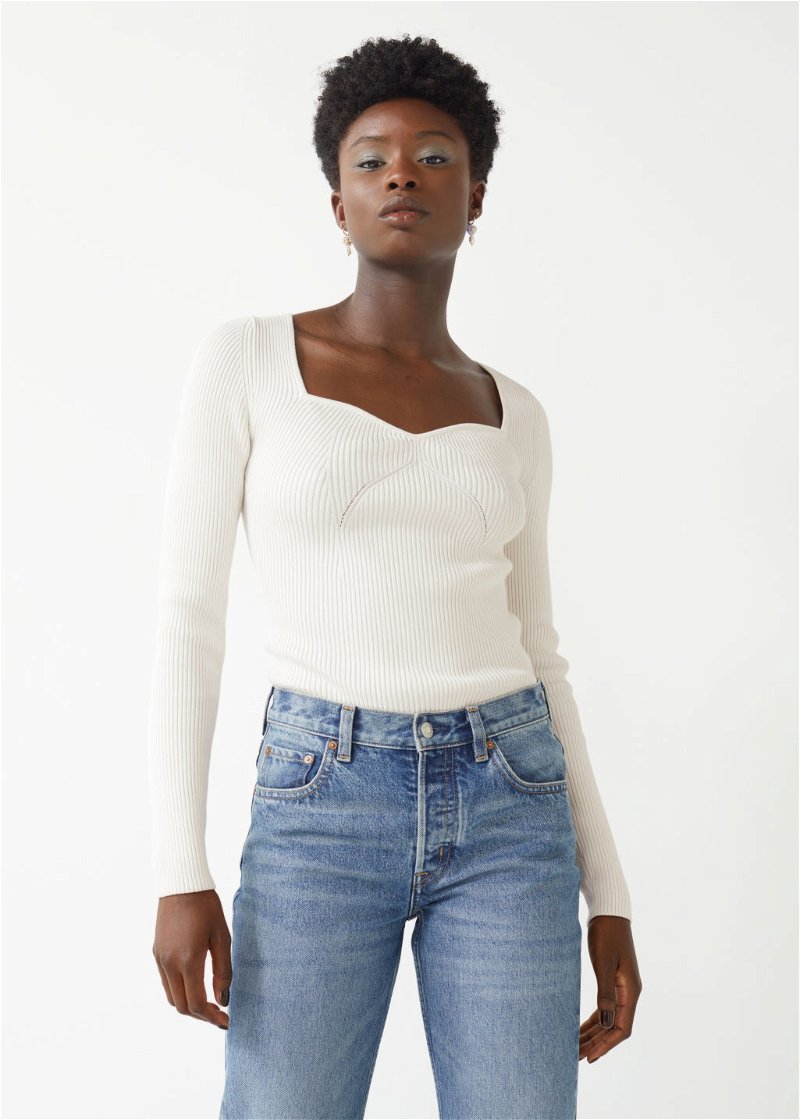 Cropped Sweetheart Bustier Knit Top - Cream - Tops & T-shirts - & Other  Stories
