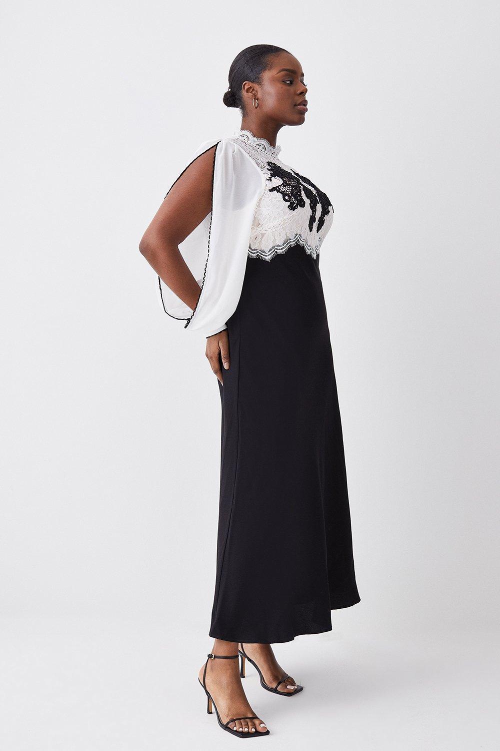 KAREN MILLEN Plus Size Lace Embroidered Woven Midi Dress in Mono Endource