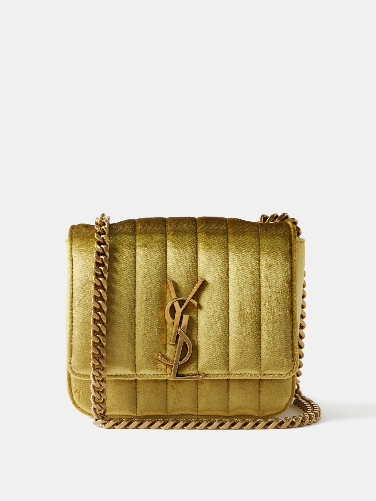 SAINT LAURENT Vicky Small Velvet CrossBody Bag in Yellow Endource