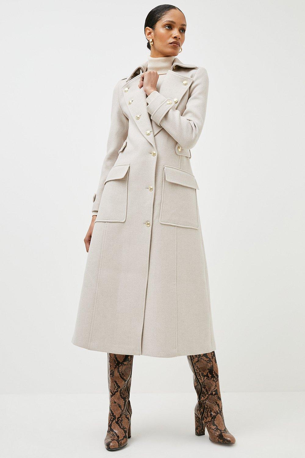 KAREN MILLEN Italian Wool Blend Military Button Coat | Endource