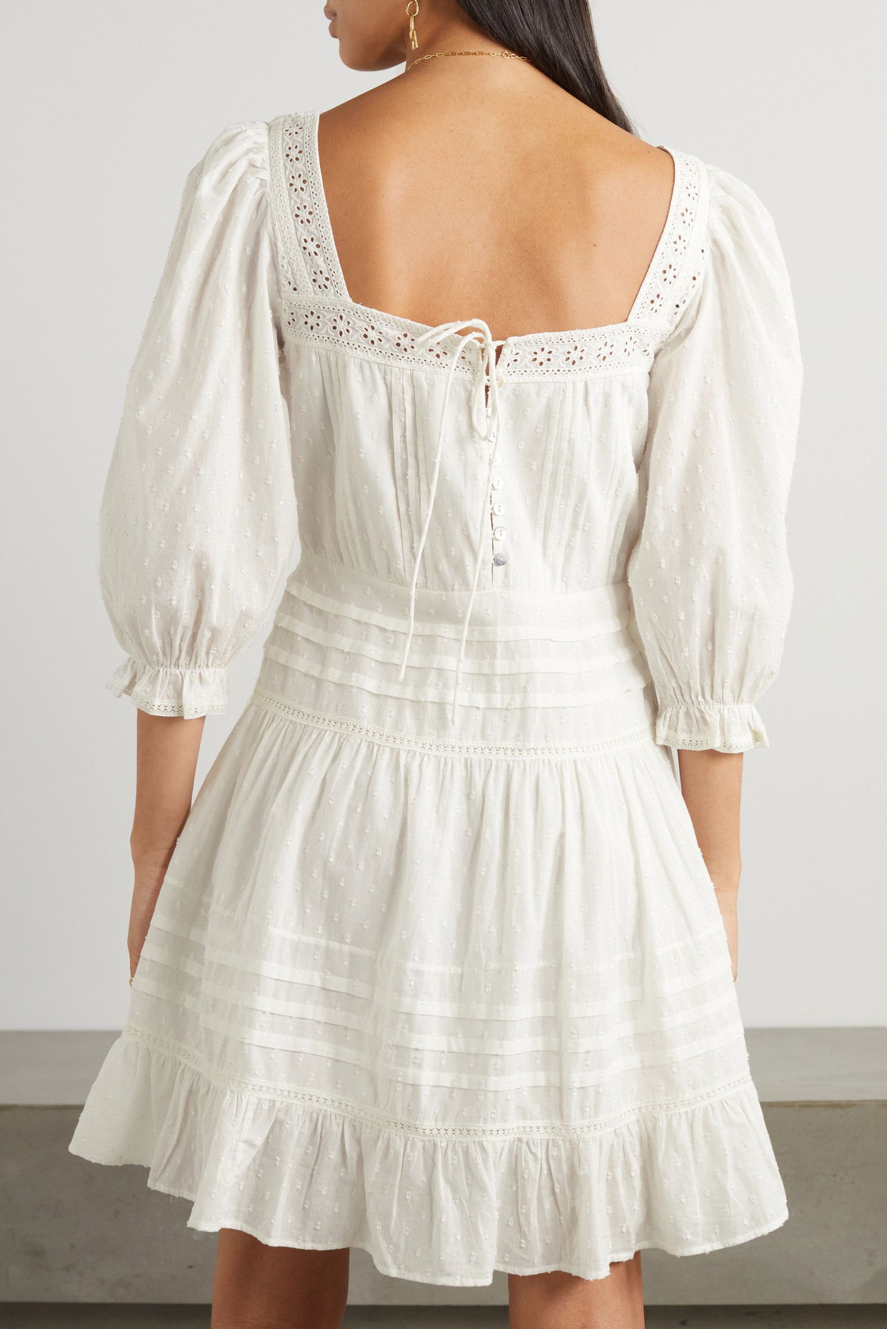 RIXO Solana Crochet-Trimmed Swiss-Dot Cotton Mini Dress | endource