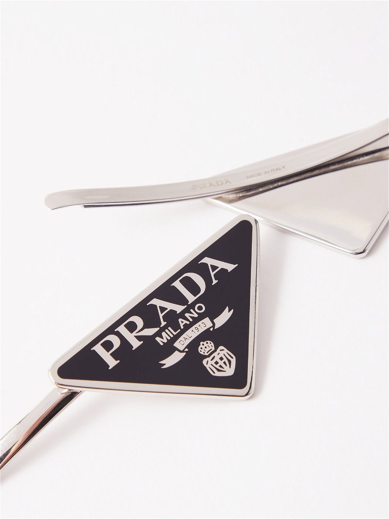 PRADA Set Of Two Enameled Logo-Plaque Hair Pins in Black
