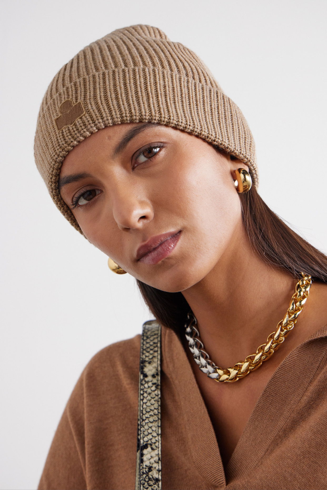Isabel Marant Black Camden Cotton & Wool Ribbed Knit Beanie Hat w Logo NWT Evie Hat Woman dark midnight | ISABEL MARANT Official online  main image 4