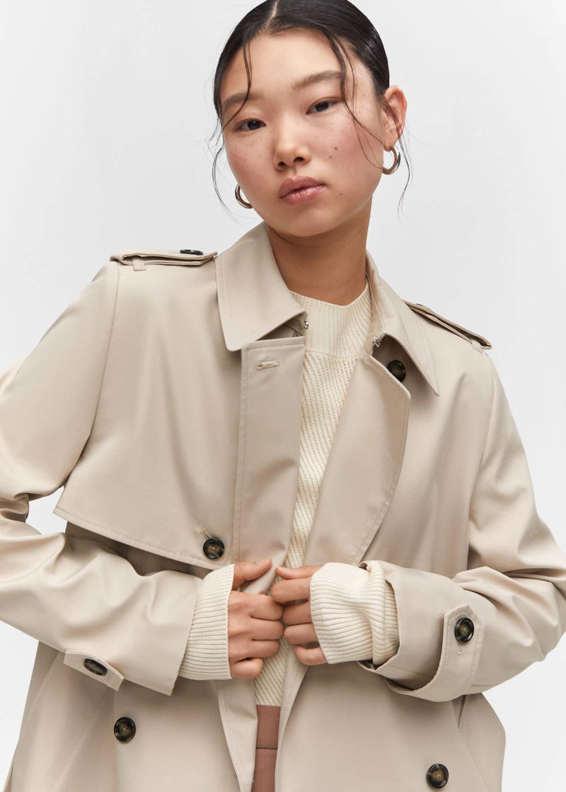 MANGO Waterproof Double Breasted Trench Coat