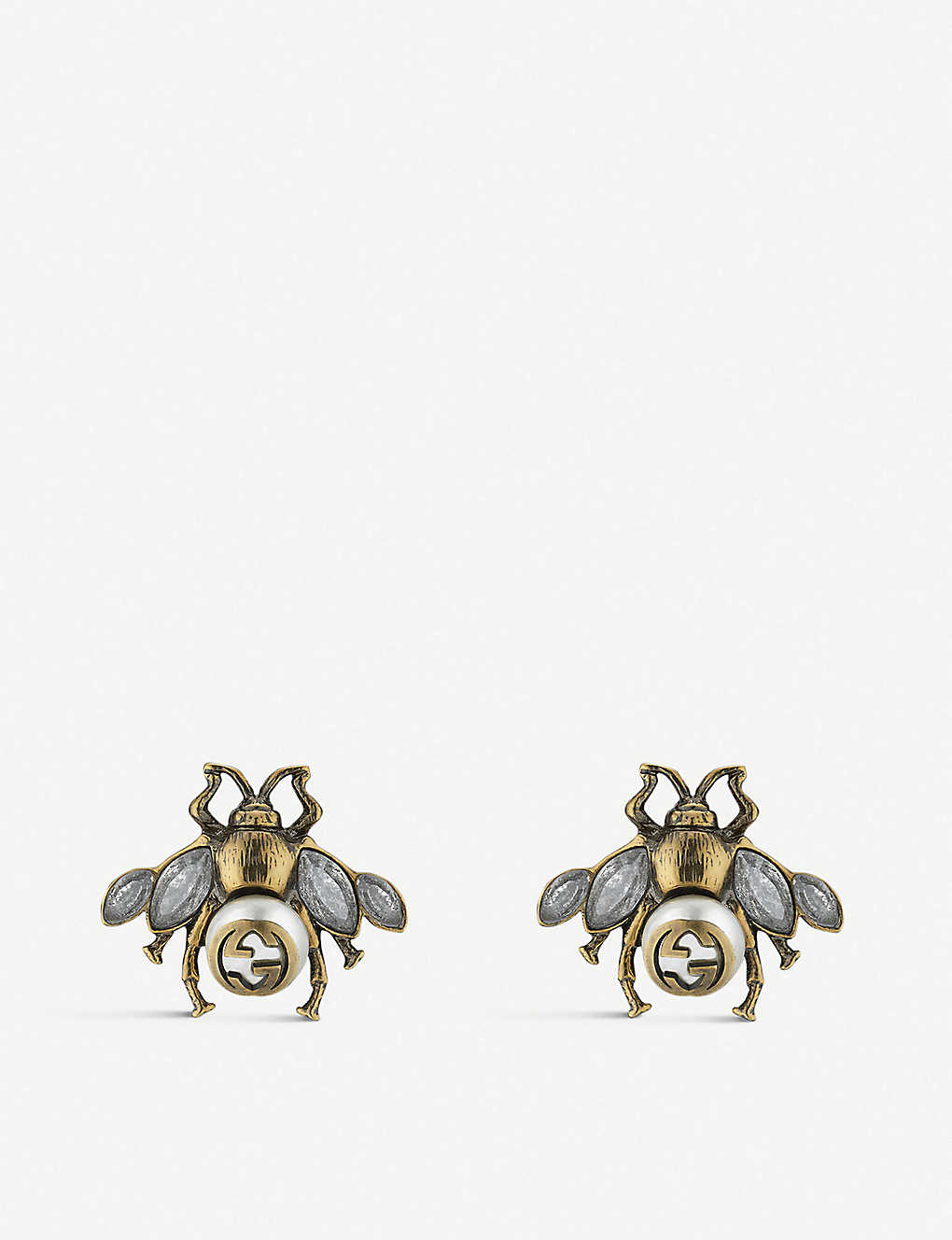GUCCI Bee Crystal And Pearl Embellished Earrings endource
