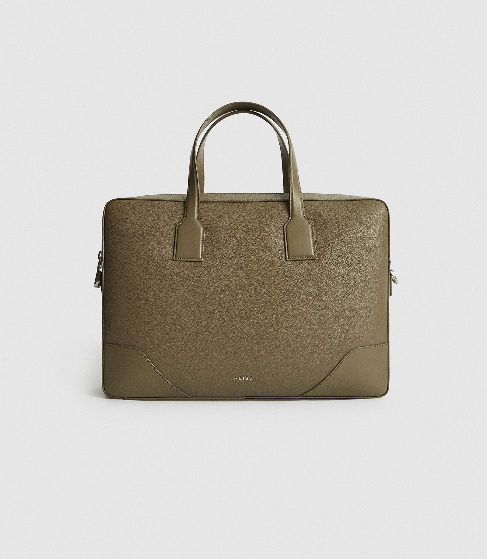 REISS Elliott Leather Briefcase in Taupe Endource