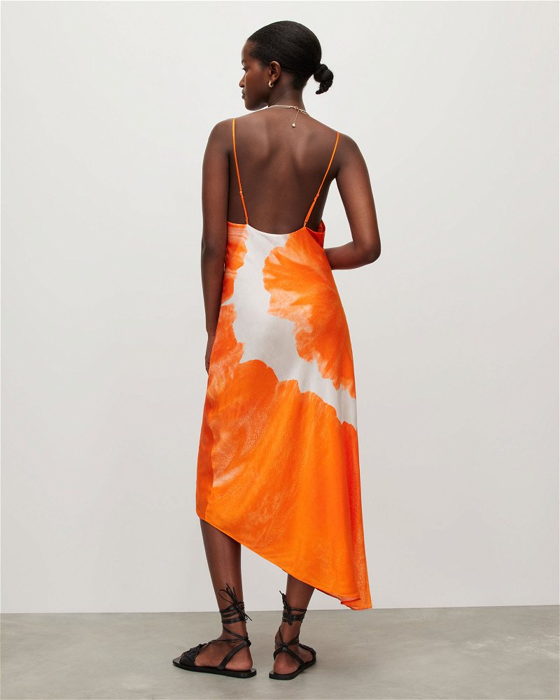 ALLSAINTS Etta Mariana Silk Blend Tie Dye Dress in Orange Tiedye