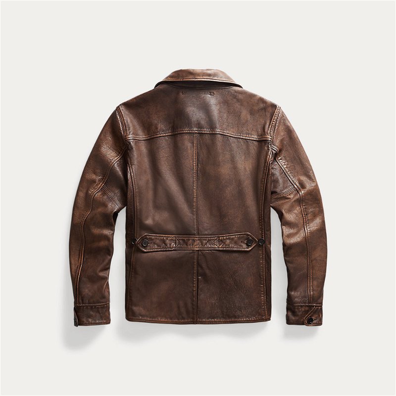 RALPH LAUREN RRL Leather Car Coat in Brown | Endource