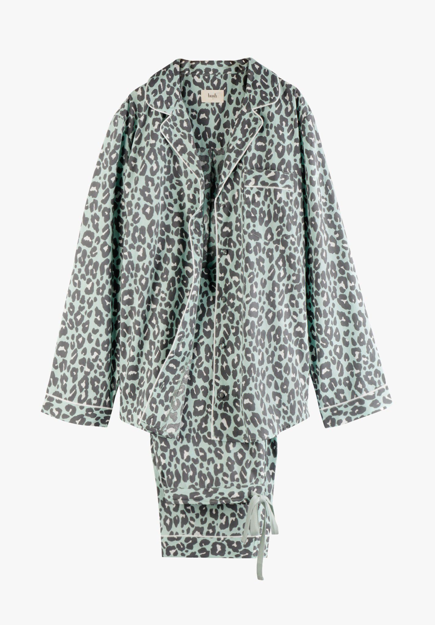 HUSH Isla Printed Cotton Pyjamas in Bold Leopard/Sea Mist | endource