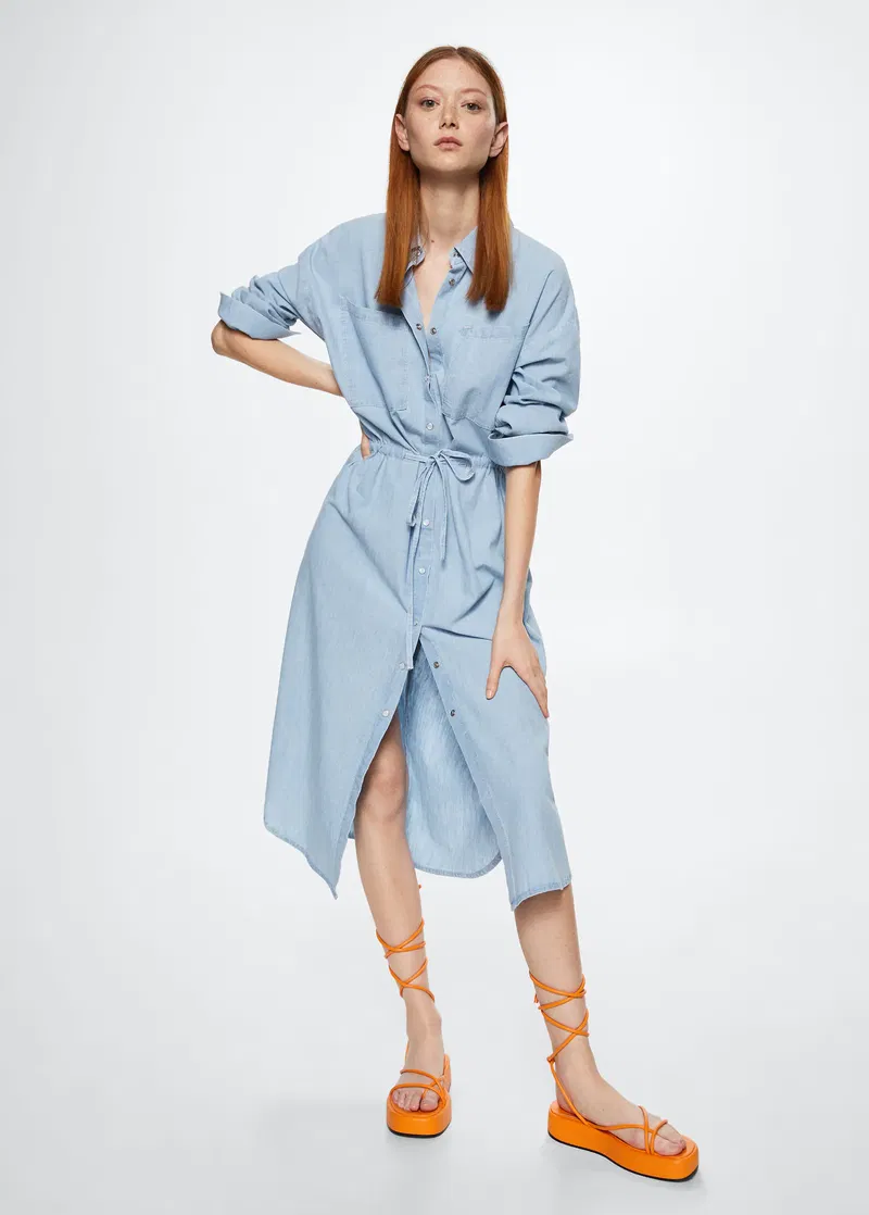 MANGO Denim Shirt Dress in Light Blue