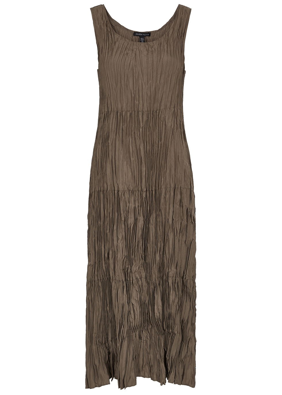 EILEEN FISHER Crushed Silk-Pliss Midi Dress | endource