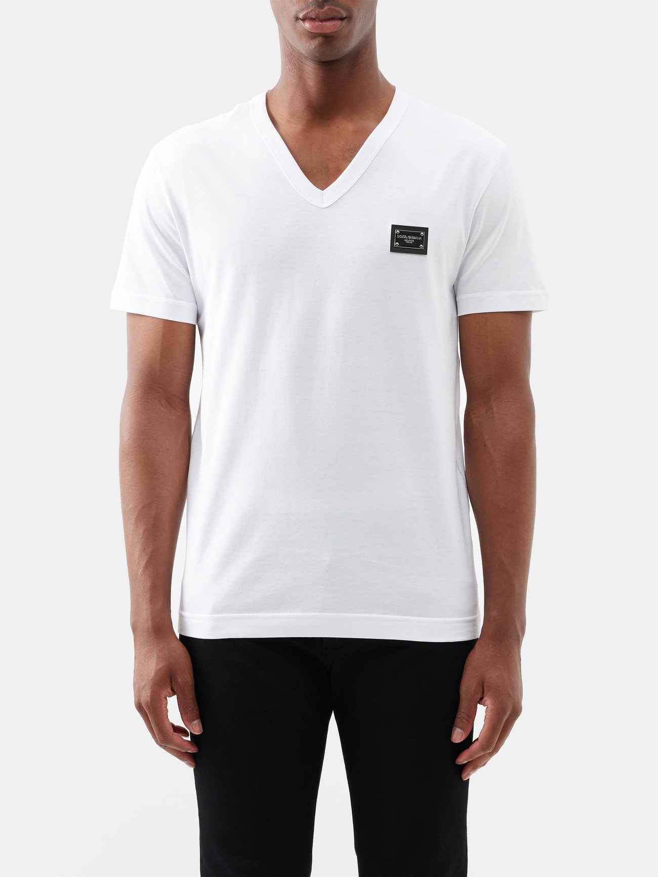 DOLCE & GABBANA Logo-Plaque V-Neck T-Shirt | endource