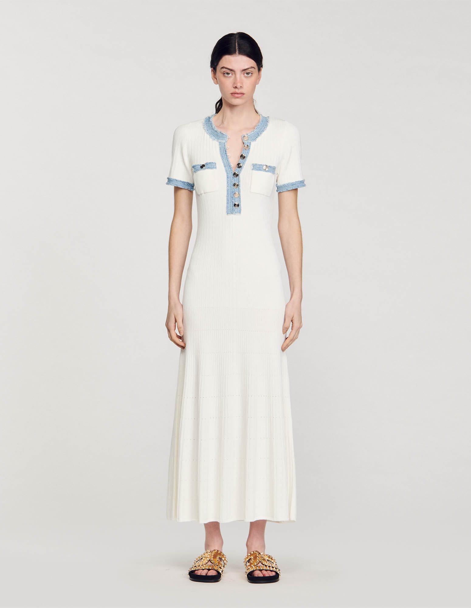 SANDRO Knit And Denim Midi Dress | endource