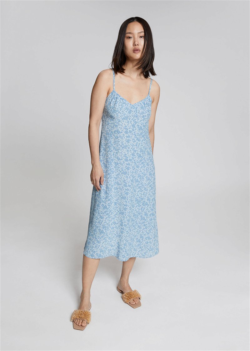  OTHER STORIES V-Neck Strappy Midi Dress in Dusty Blue Floral