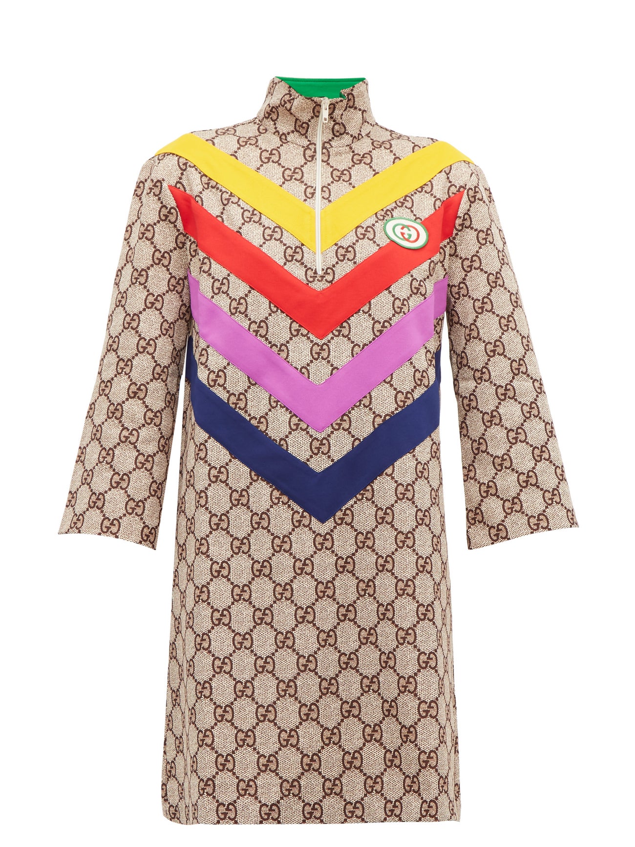 GUCCI GG Supreme-Jacquard Rainbow-Appliqué Dress in Tan | endource