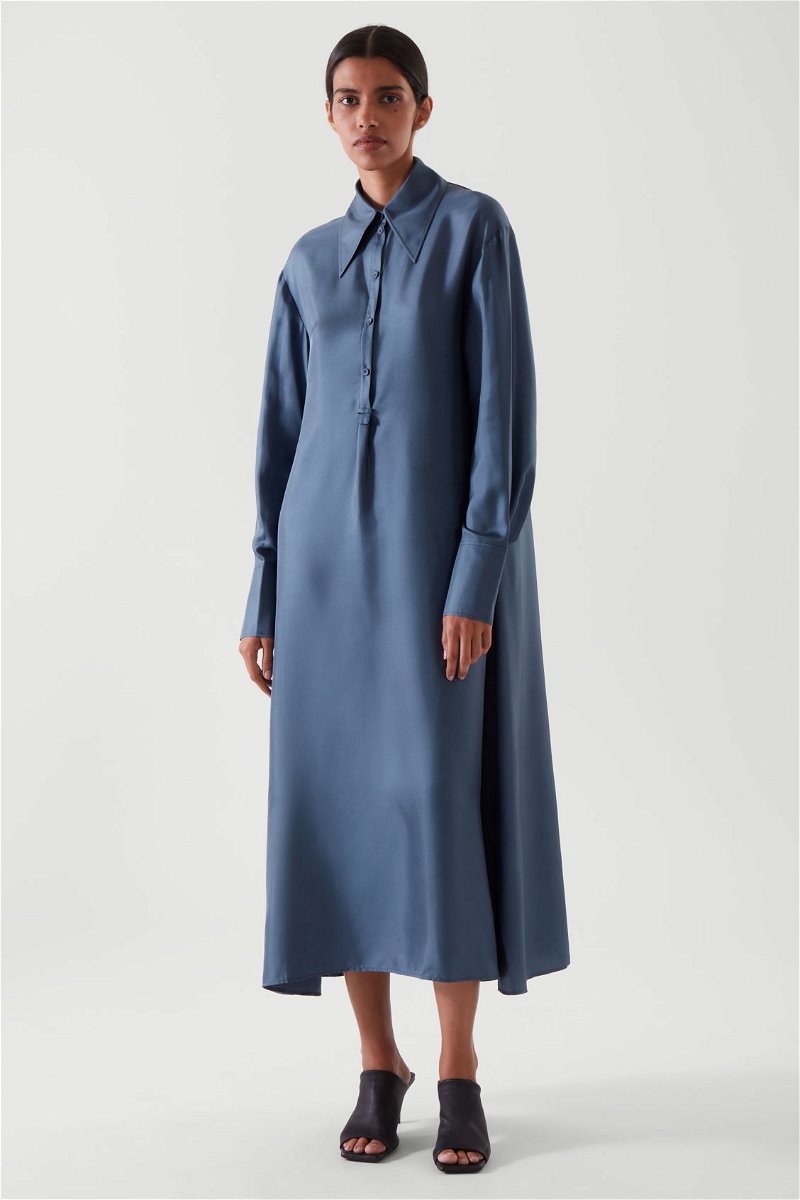 COS Silk Midi Shirt Dress in dark blue