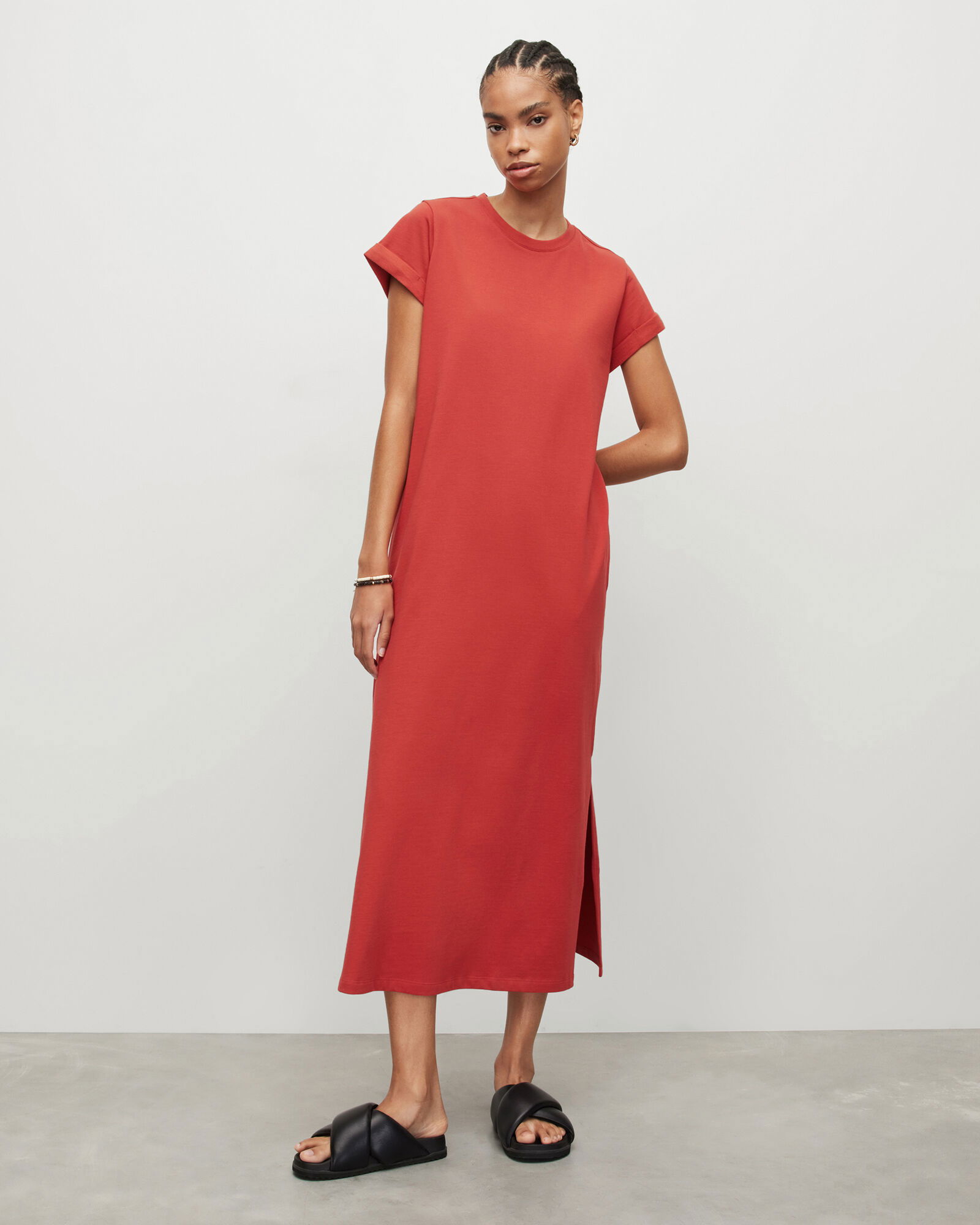 anna crew neck short sleeve maxi dress Allsaints Anna Crew Neck Short Sleeve Maxi Dress In Black