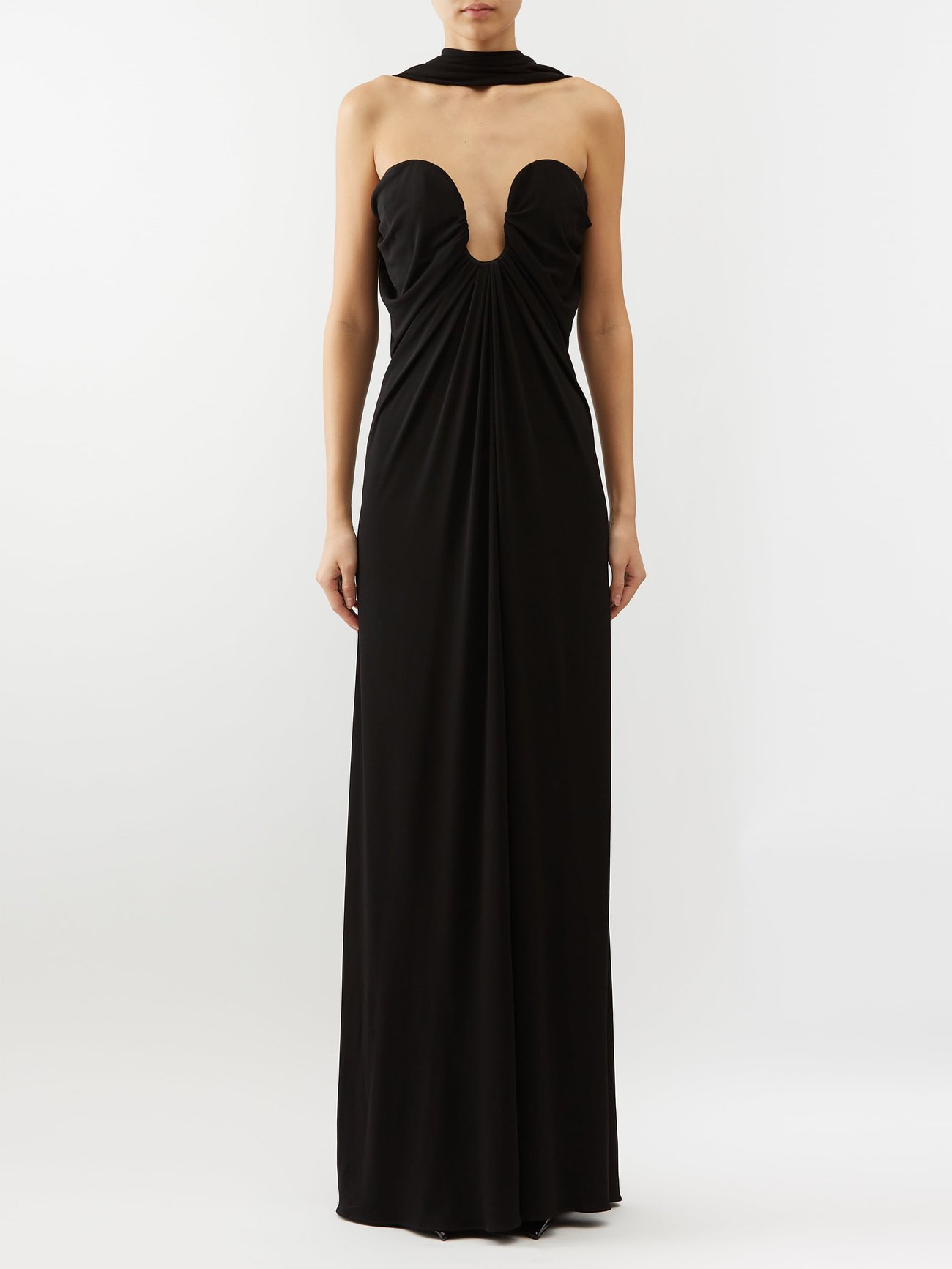 SAINT LAURENT Scarf-Neck Gathered Bustier Gown | endource SAINT LAURENT Scarf-Neck Gathered Bustier Gown | endource