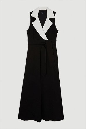 Tailored Compact Viscose Kimono Sleeve Plunge Neck Midi Dress | Karen Millen