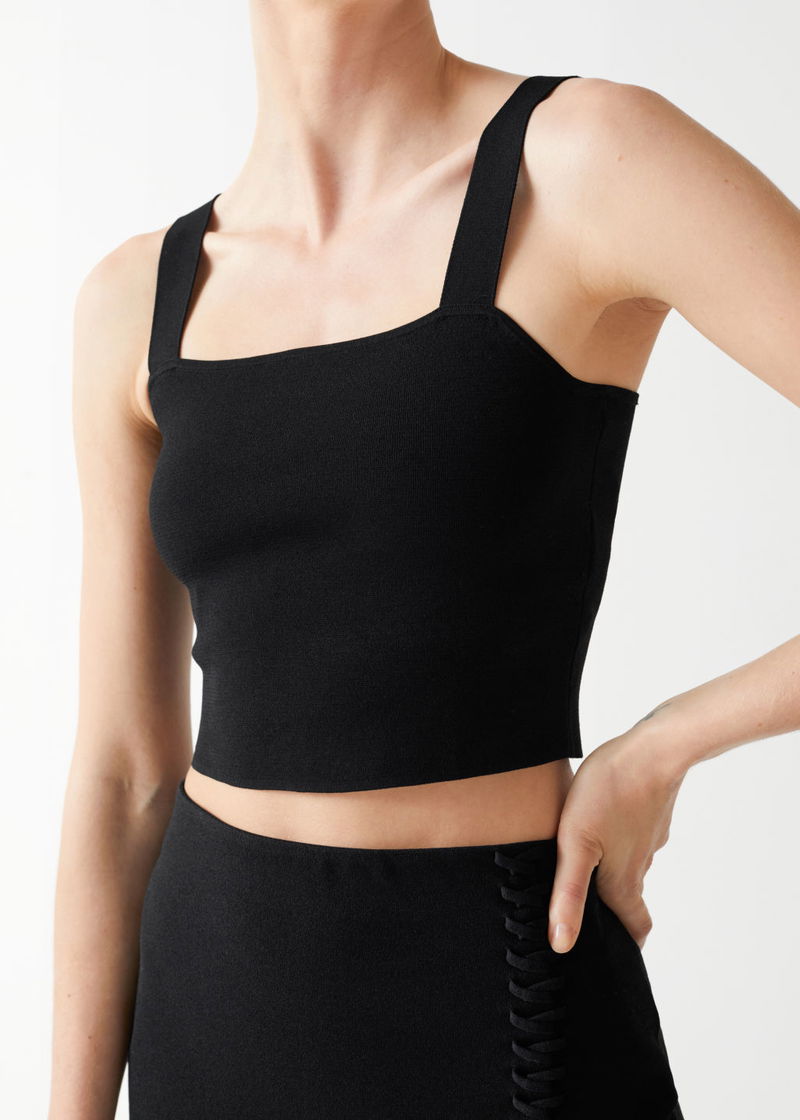 Black Square Neck Knit Crop Top, WHISTLES