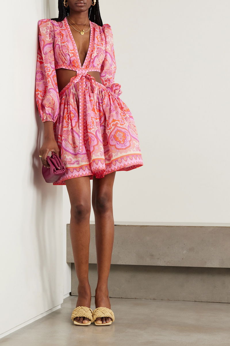 ZIMMERMANN Halcyon Cutout Paisley Mini Dress | endource