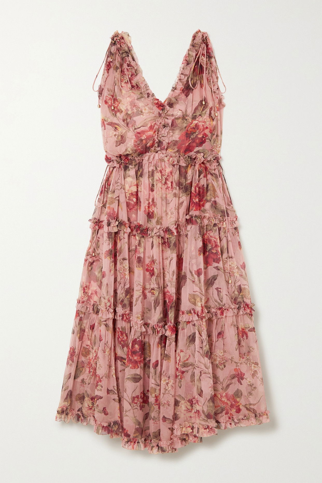 zimmermann cassia ruffle midi dress ZIMMERMANN Cassia Ruffled Floral-Print Silk-Crepon Midi Dress