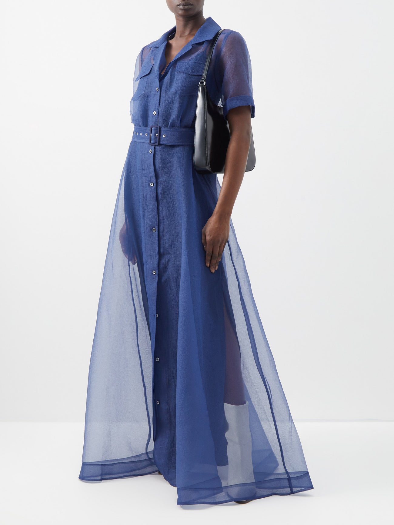 millie dress navy organza STAUD Millie Organza Shirt Dress