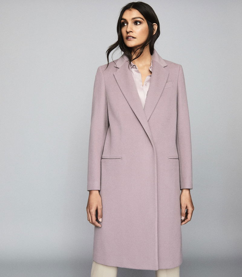REISS Eva Wool Blend Overcoat in Pale Lavender | Endource