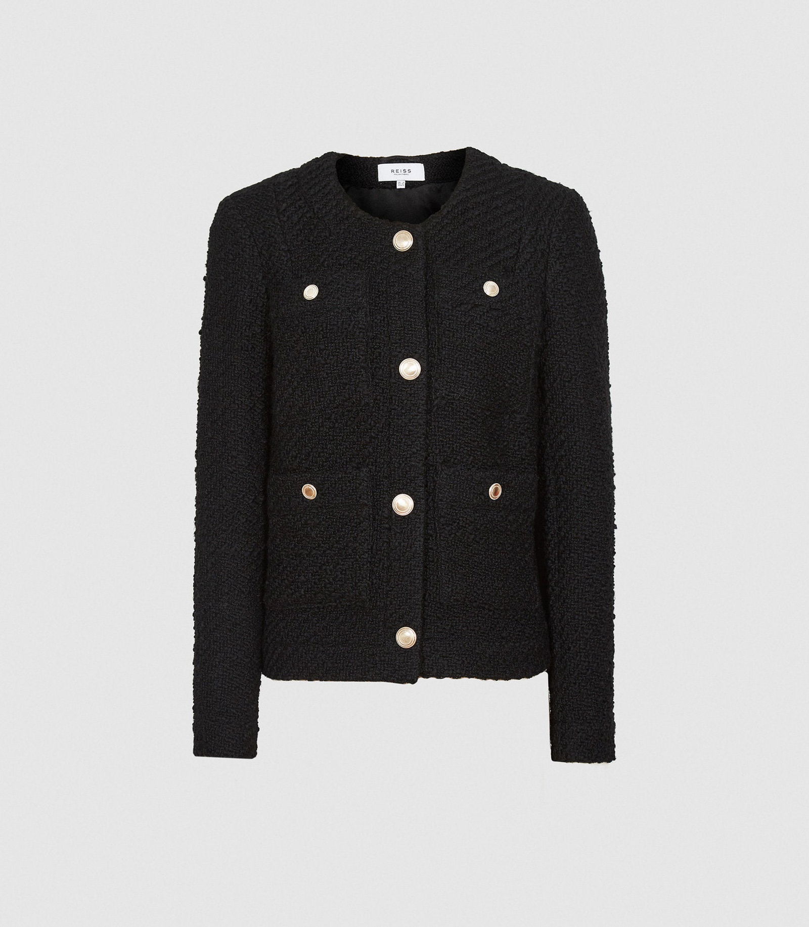 REISS June Short Boucle Jacket in Black | Endource