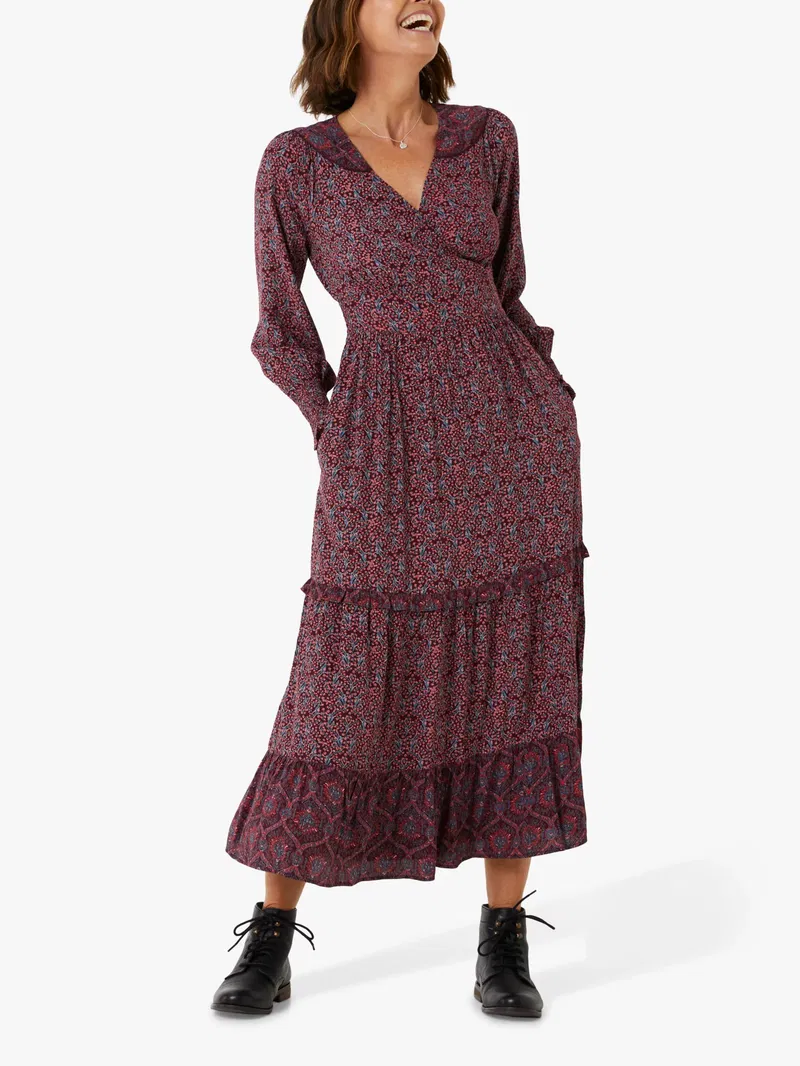 fat face maxi dress Marlowe Purple Gathered Sleeve Printed Maxi Dress