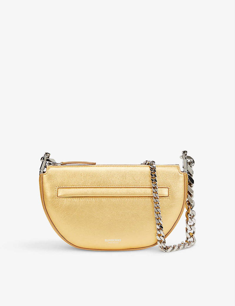 BURBERRY Olympia Half-Moon Metallic-Leather Shoulder Bag endource