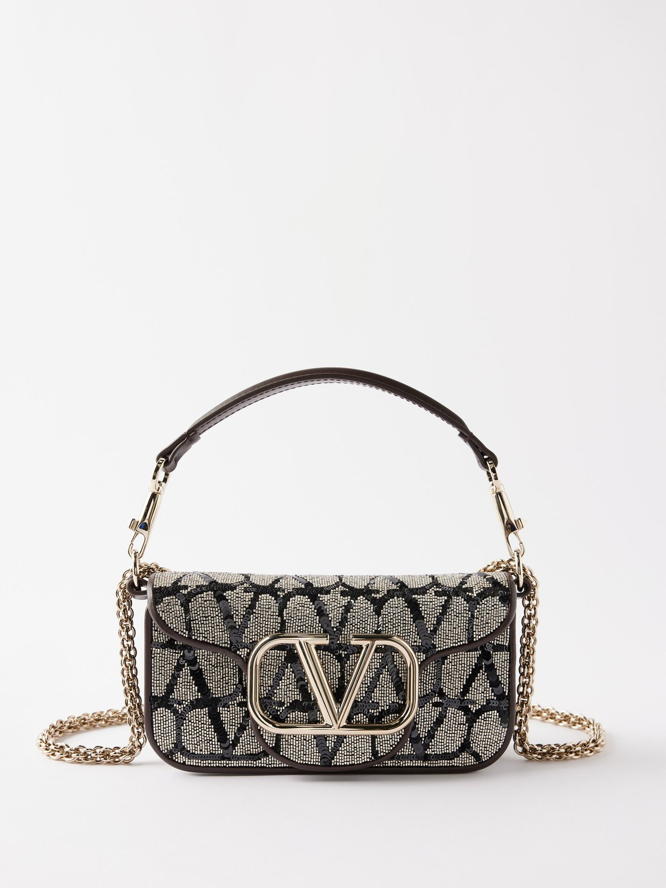 Valentino Loco Embroidered Handbag Gold Leather