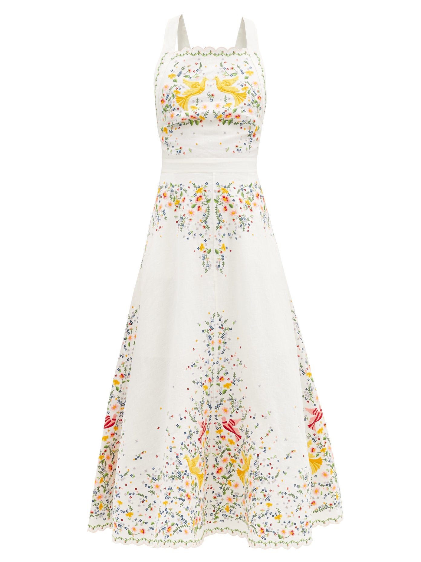 zimmermann carnaby floral linen dress Zimmermann Carnaby Floral-embroidered Linen Midi Dress