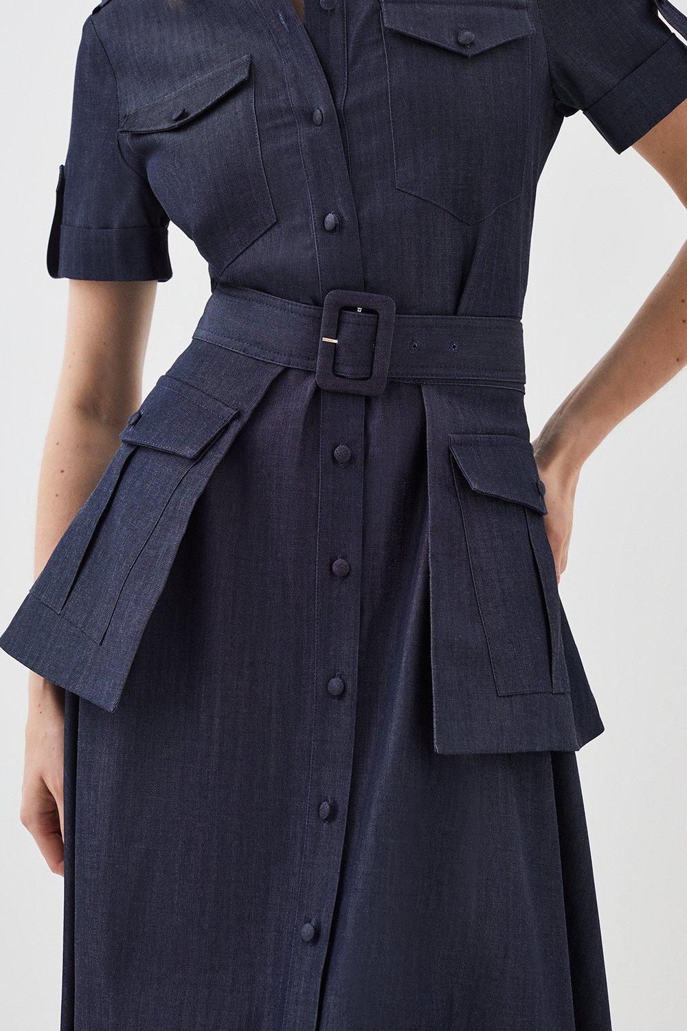 lydia millen soft tailored pleat panel midi shirt dress Karen Millen Lydia Premium Tailored Linen Darted Waist Midi Dress in Green