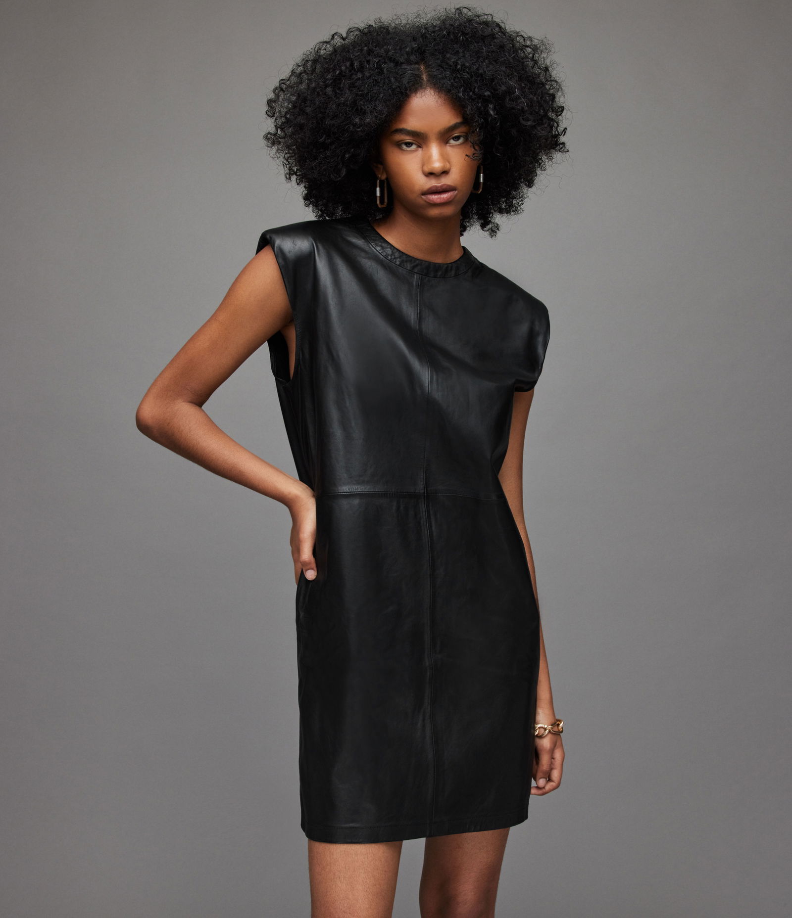 ALLSAINTS Mika Leather Mini Tank Dress in Black | Endource