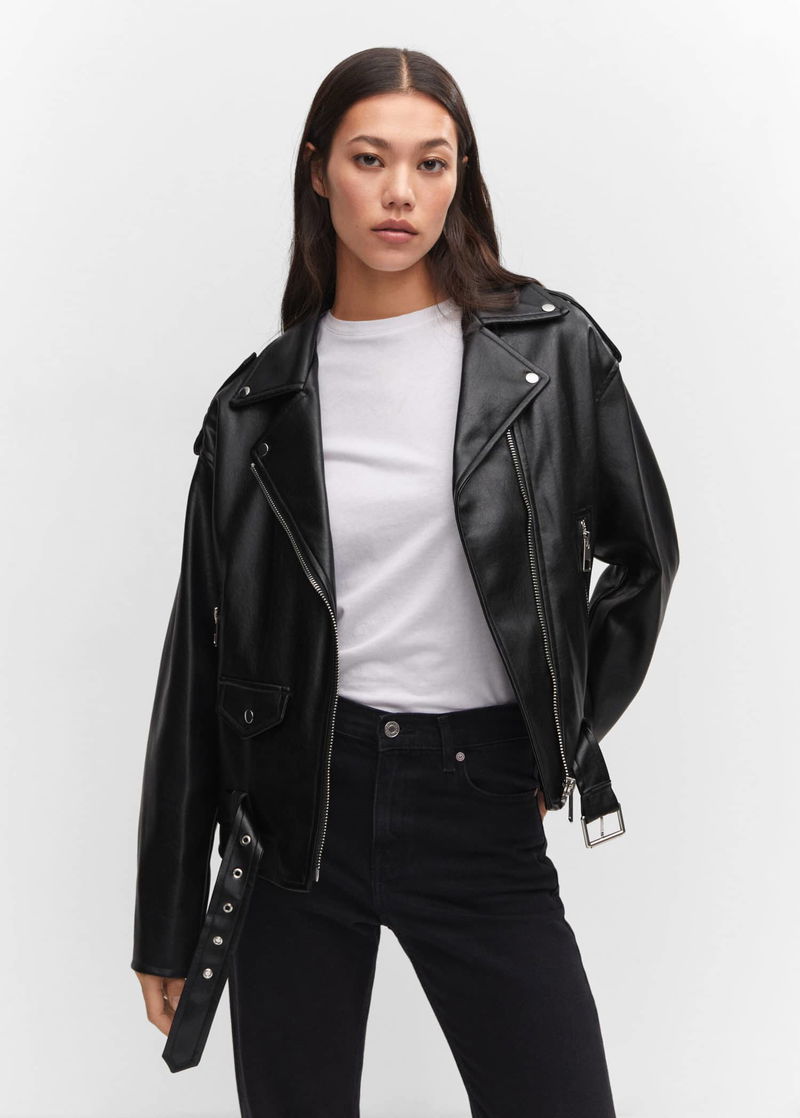 MANGO Zipped Biker Jacket in Black Endource