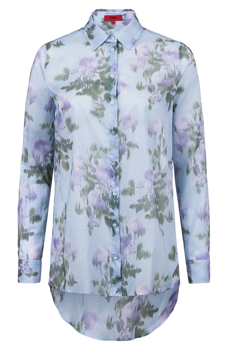HUGO BOSS Cotton Voile Floral Print Blouse in Patterned | Endource