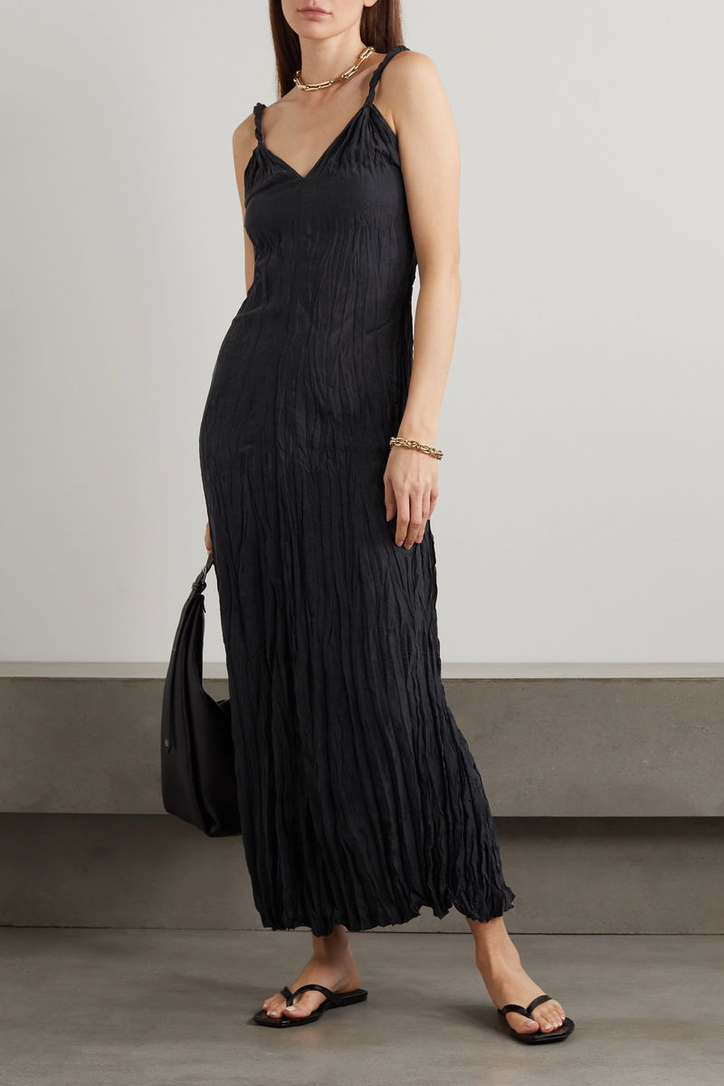 toteme crinkled silk dress TOTEME Crinkled Silk Cap Sleeve Dress Long Dress - Neutrals Dresses, Clothing - TTM59599