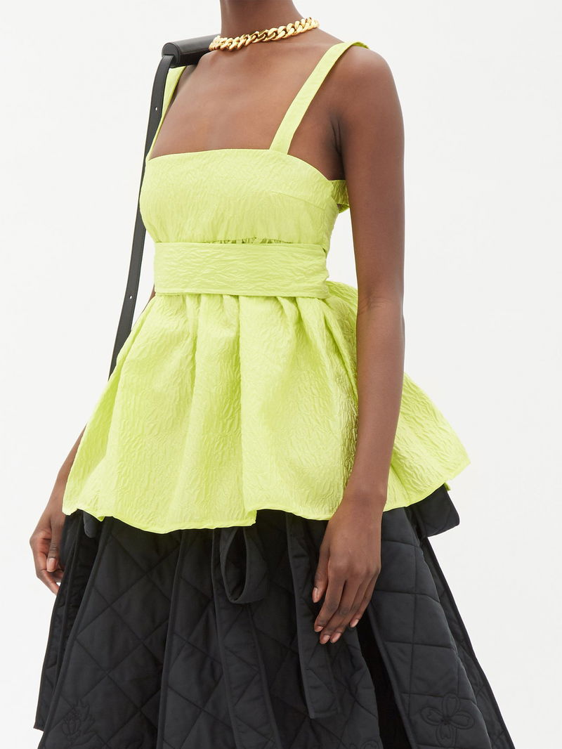CECILIE BAHNSEN Josie Cutout-Back Matelassé Top in Yellow | endource
