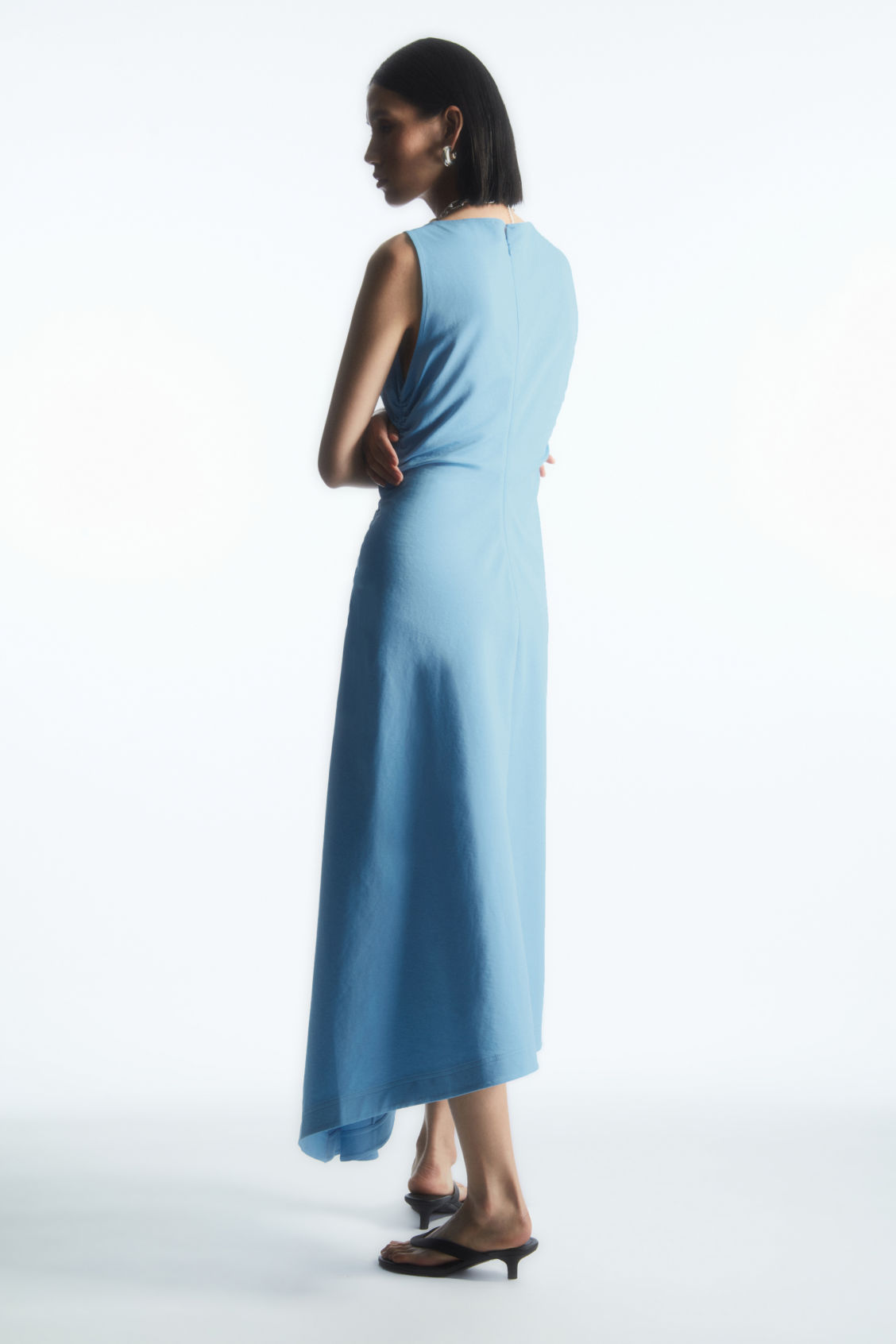 black maxi dress one shoulder SATIN GATHER | — THIRD FORM ANGELLITA Color:Pink/White shoulder neckline into a Patchwork Striped Cutout Mini