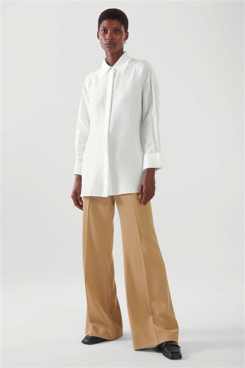 COS Relaxed-Fit Silk Shirt in WHITE