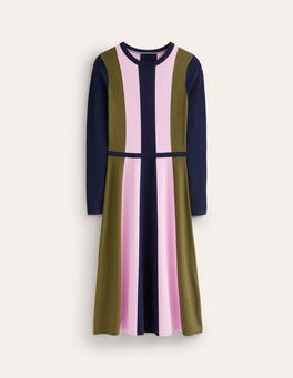 Mint Velvet Pleated Colour Block Dress, Navy/Cream at John Lewis & Partners