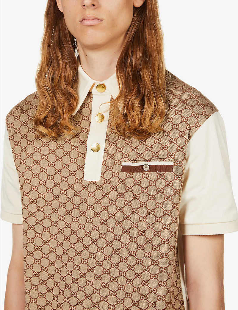 Gucci Monogram Print Polo Shirt In Beigeebonymc Endource