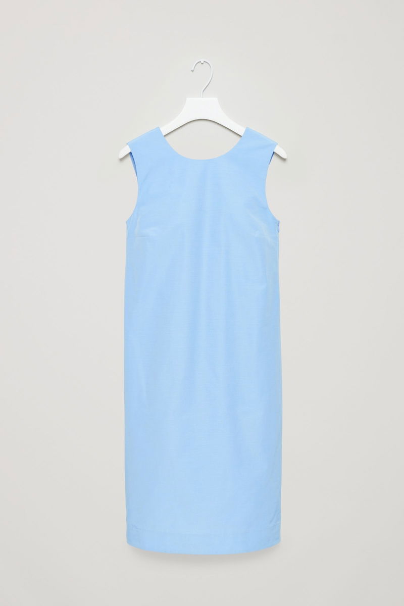 cos pleated back dress COS Women's V-Neck Open-Back Mini Dress in Navy | Linen