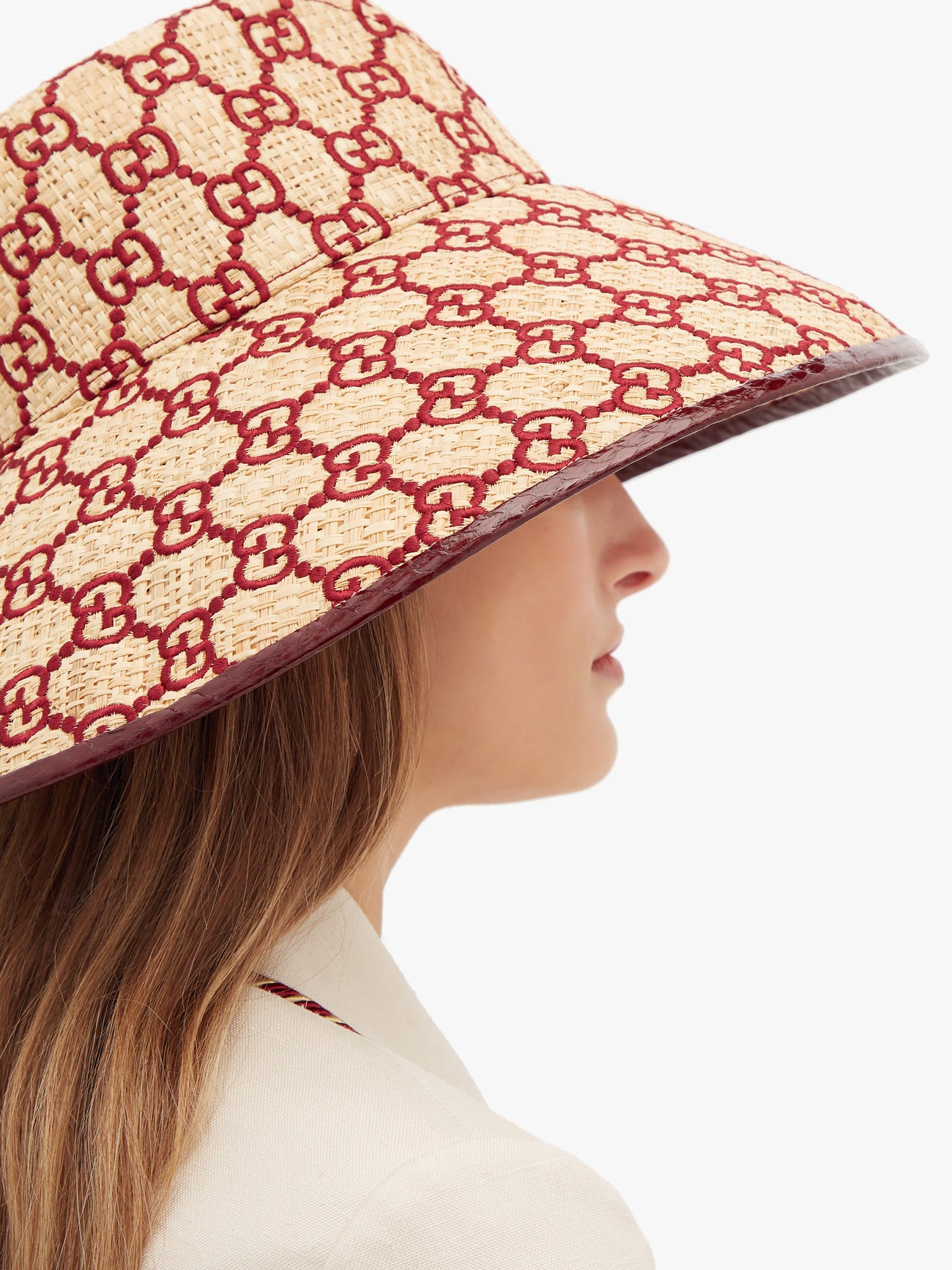 GUCCI web stripe raffia hat Imbued with a summer feel, a wide brim hat in GG raffia and  main image 4