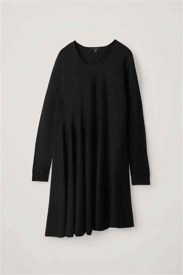 COS Asymmetric Wool Dress in black | Endource