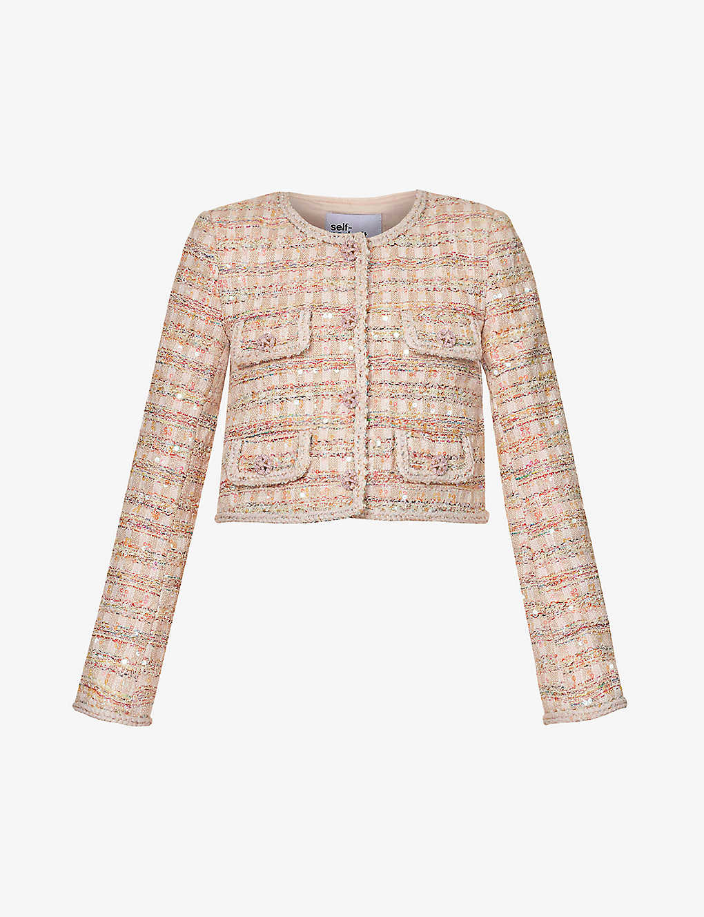 SELF-PORTRAIT Sequin-Embellished Bouclé Woven Jacket in PINK | endource