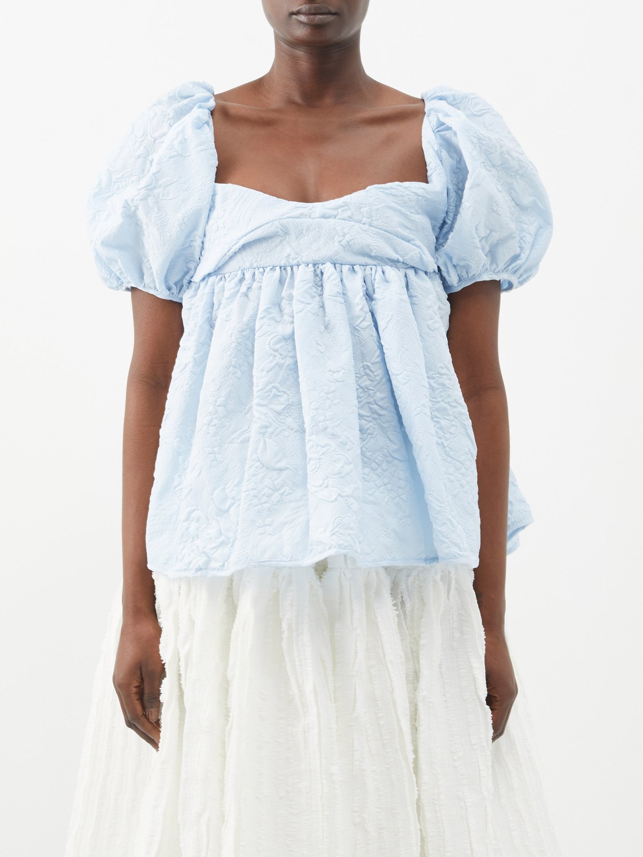 Cecilie Bahnsen FANCHETTE TOP Puff Sleeve Jacquard blouse Floral print top 01.22-RTW0275 white UK8