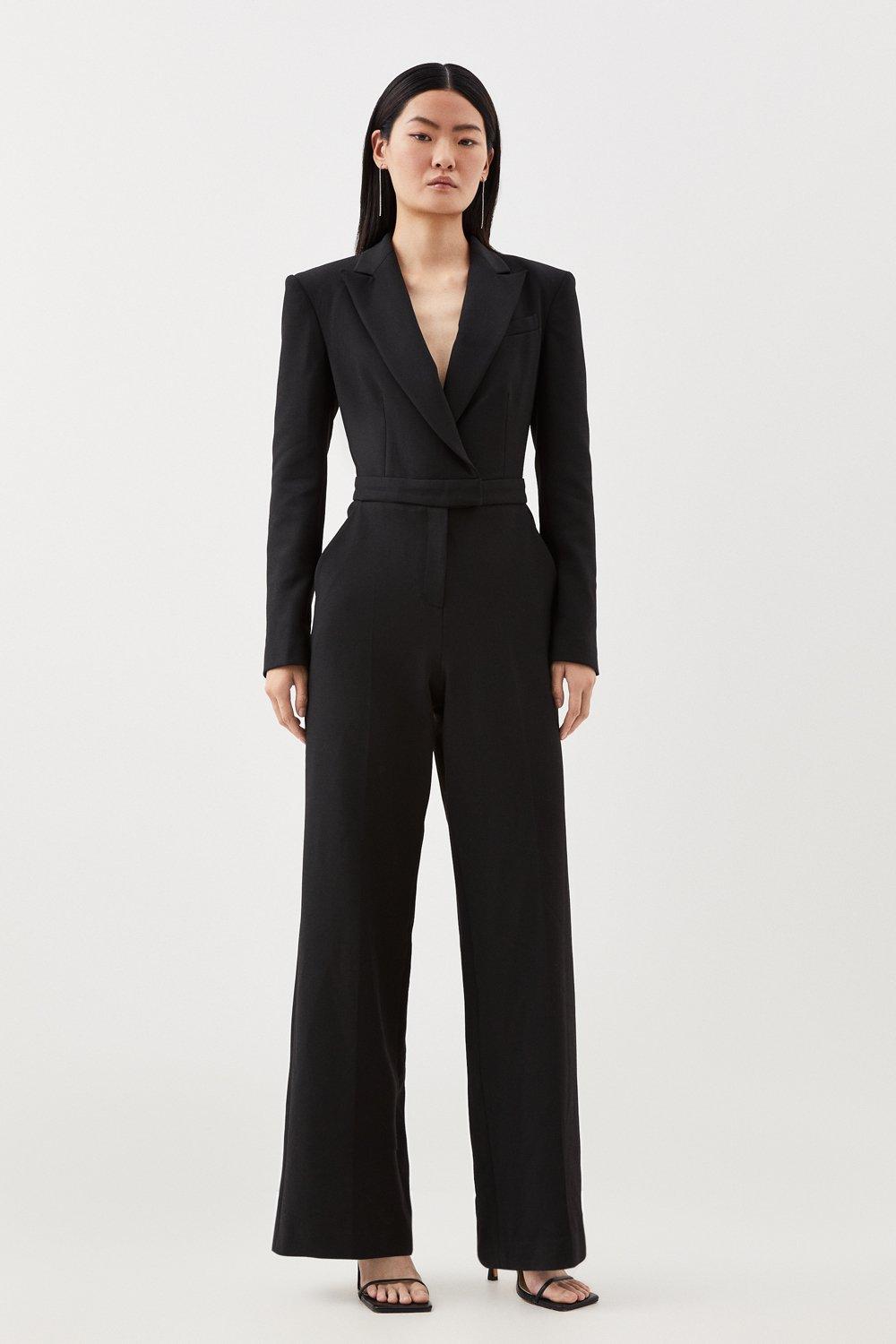 Compact Stretch Tux Bandeau Wide Leg Jumpsuit | Karen Millen